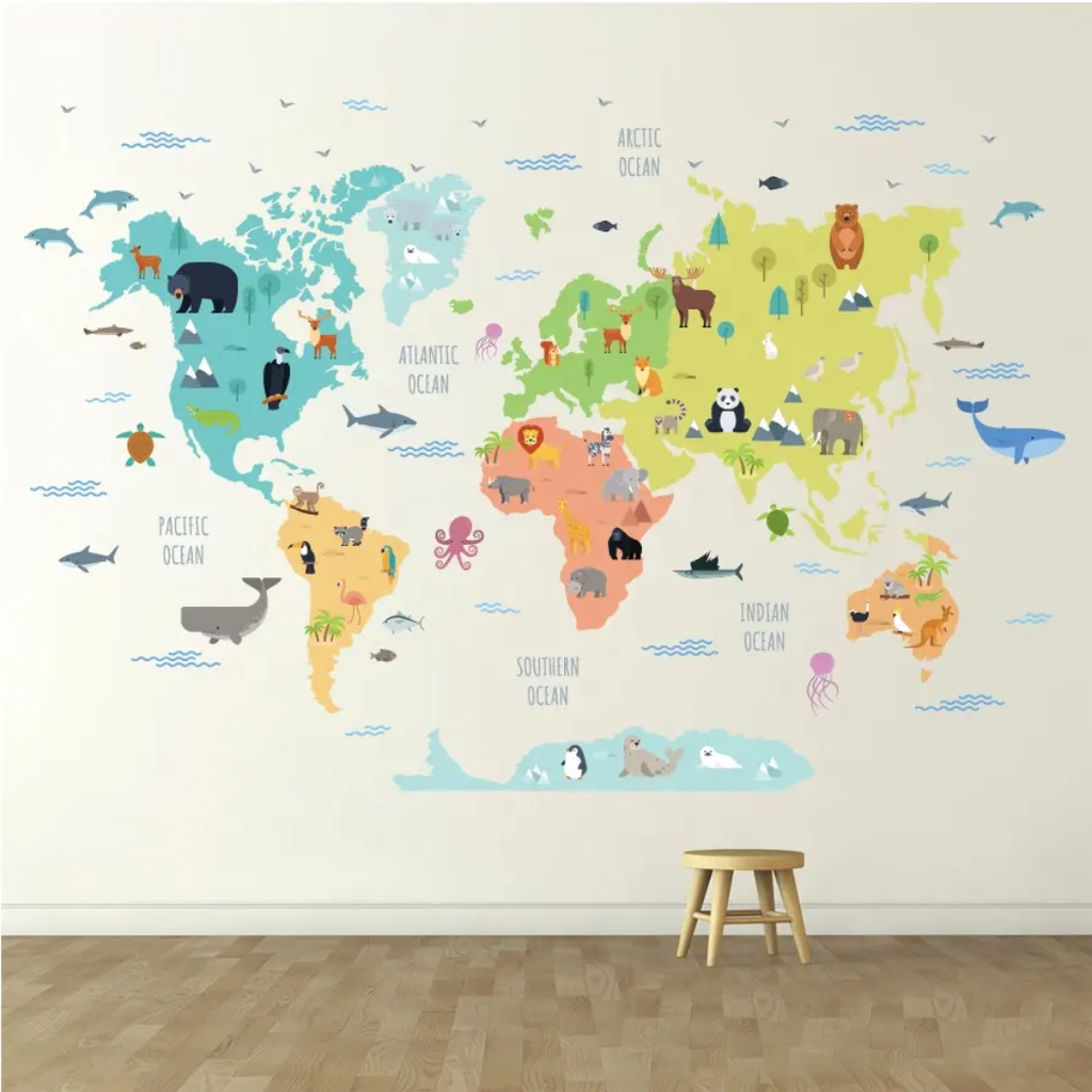 Animal World Map Nursery Wall Sticker