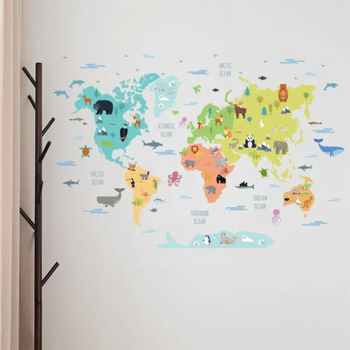 Animal World Map Nursery Wall Sticker