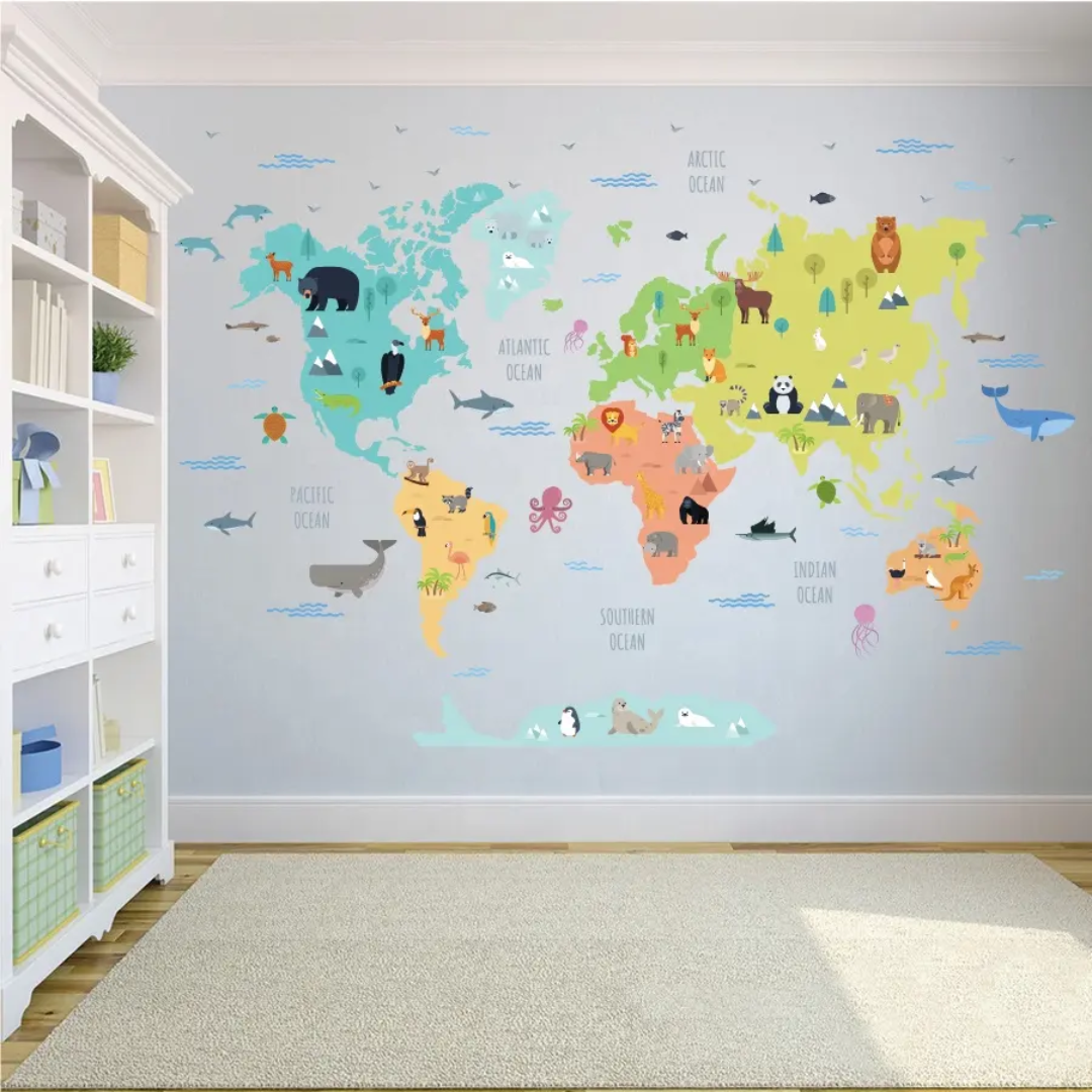 Animal World Map Nursery Wall Sticker