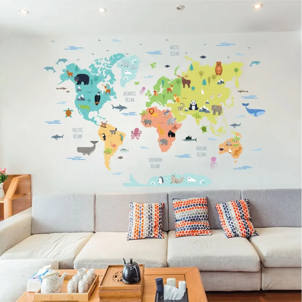 Animal World Map Nursery Wall Sticker