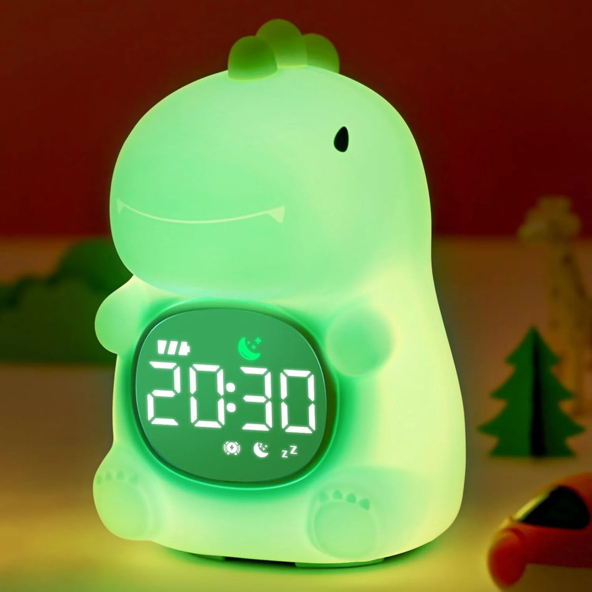 Glow Buddies - Squishy Dinosaur Night Light & Alarm Clock