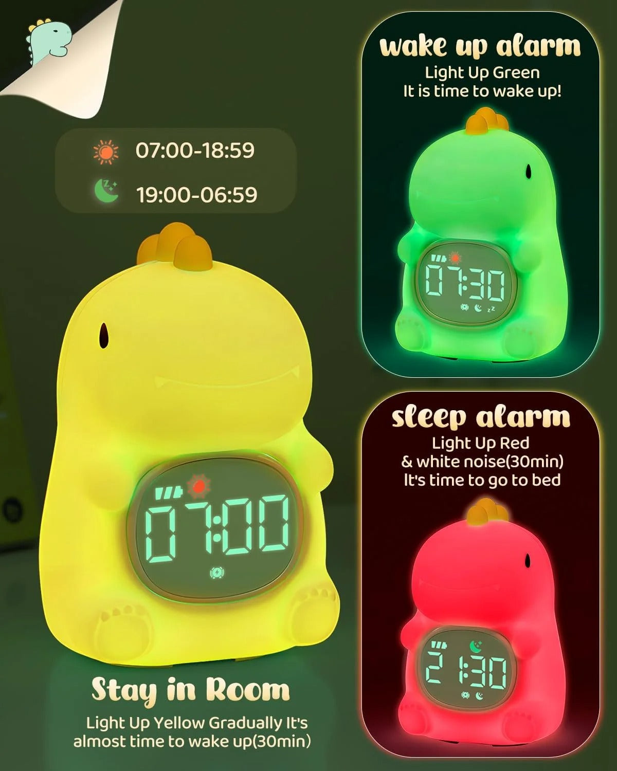 Glow Buddies - Squishy Dinosaur Night Light & Alarm Clock