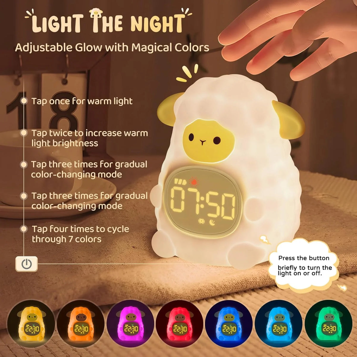 Glow Buddies - Squishy Sheep Night Light & Alarm Clock
