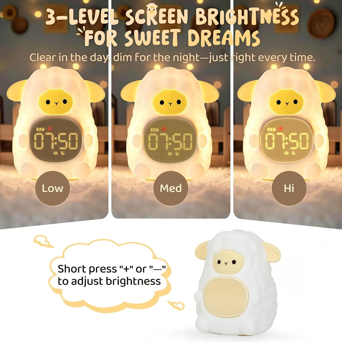 Glow Buddies - Squishy Sheep Night Light & Alarm Clock