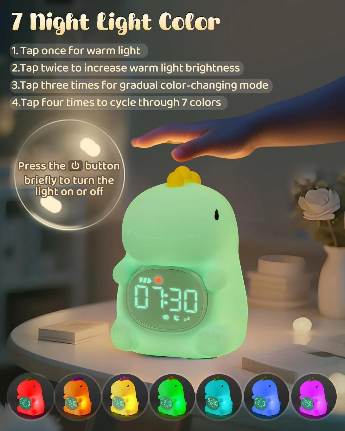 Glow Buddies - Squishy Dinosaur Night Light & Alarm Clock