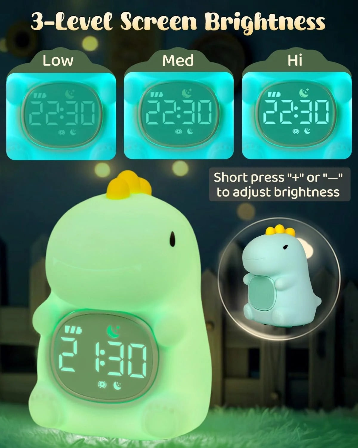 Glow Buddies - Squishy Dinosaur Night Light & Alarm Clock